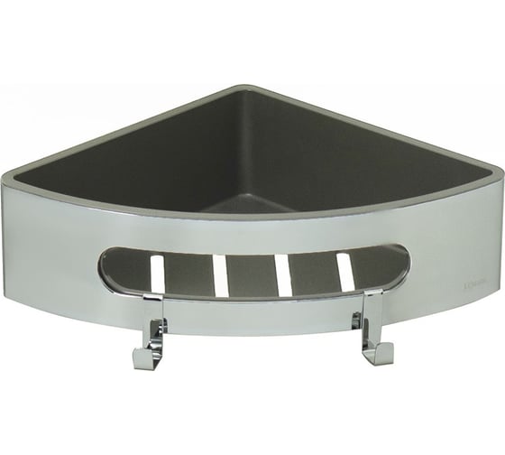 Полка для душа угловая LEMARK SHELF LINE из нержавеющей стали, с крючками, хром, вставка-пластик графит 9771046 1