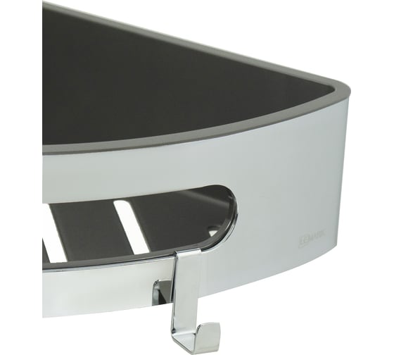 Полка для душа угловая LEMARK SHELF LINE из нержавеющей стали, с крючками, хром, вставка-пластик графит 9771046
