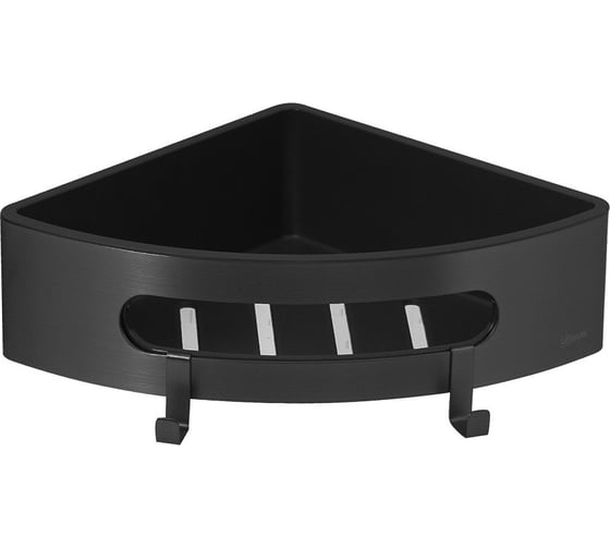 Полка для душа угловая LEMARK SHELF LINE из нержавеющей стали, с крючками, черный, вставка-пластик черный 9772047 1