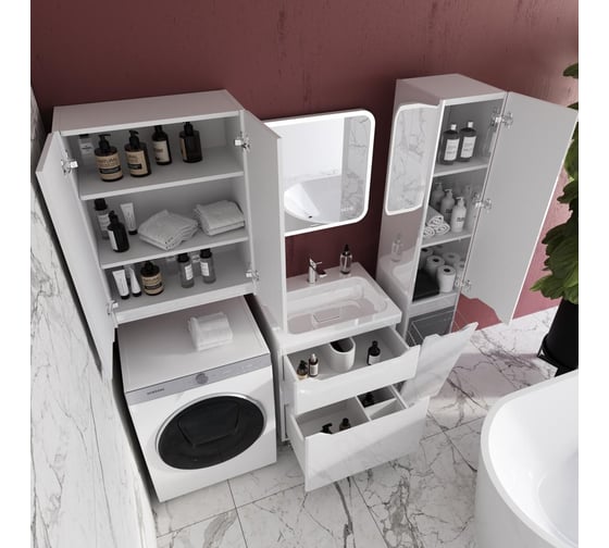 Универсальная колонна Style Line Марелла с корзиной, Люкс антискрейтч белый глянец, PLUS CC-00002419 СС-00002419