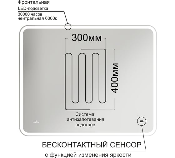 Зеркало MIXLINE Турин-2 1000_800 ШВ бесконтактный сенсор, светодиодная подсветка+подогрев 555286