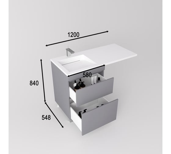 Напольная тумба Style Line Даллас ЛЕОН 120, Люкс серая, PLUS СС-00002450