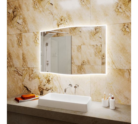 Зеркало Bauedge Bau Plaza Limited Edition 1050х745, сенсор на взмах, c LED-подсветкой, защитный корпус с высокой светопроницаемостью, теплый свет BPZ10575