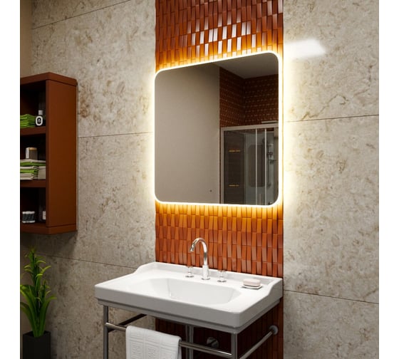 Зеркало Bauedge Bau Hotel Limited Edition 800х800, сенсор на взмах, c LED-подсветкой, защитный корпус с высокой светопроницаемостью, теплый свет BH8080
