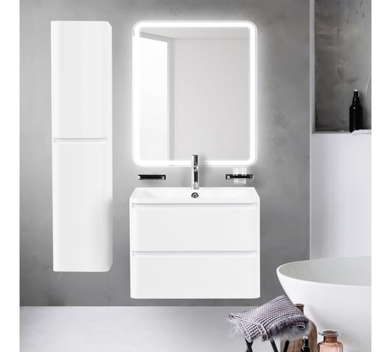 База под раковину BelBagno ALBANO подвесная, с двумя выкатными ящиками, Bianco Lucido, 700x450x500, ALBANO-700-2C-SO-BL
