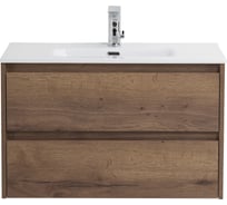 База под раковину BelBagno KRAFT 39 напольная, с фрезерованными ручками по всей длине фасада с двумя выкатными ящиками, Rovere Tabacco, 805x390x840, KRAFT39-800 KRAFT39-800/390-2C-PIA-RT