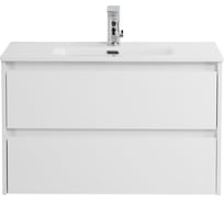 База под раковину BelBagno KRAFT 39 напольная, с фрезерованными ручками по всей длине фасада с двумя выкатными ящиками, BiancoOpaco, 805x390x840, KRAFT39-800/390-2C-PIA-BO