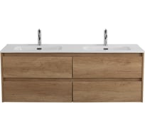 База под раковину BelBagno KRAFT подвесная, с четырьмя выкатными ящиками для раковины с двумя чашами, Rovere Nebrasca Nature,1400x460x500, KRAFT-1400-4C-SO-2-RNN