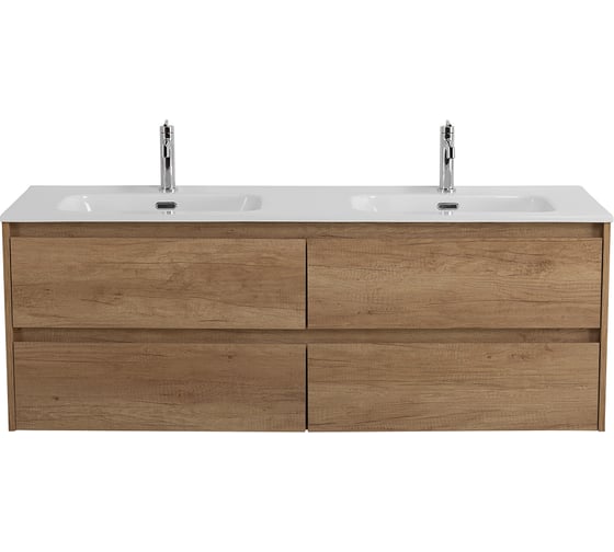 База под раковину BelBagno KRAFT подвесная, с четырьмя выкатными ящиками для раковины с двумя чашами, Rovere Nebrasca Nature,1400x460x500, KRAFT-1400-4C-SO-2-RNN 1