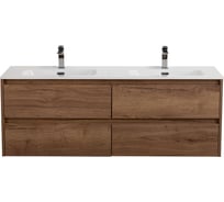 База под раковину BelBagno KRAFT подвесная, с четырьмя выкатными ящиками для раковины с двумя чашами, Rovere Tabacco, 1200x460x500, KRAFT-1200-4C-SO-2-RT