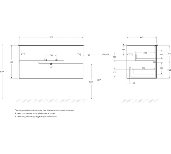 База под раковину CEZARES DUET подвесная с двумя выкатными ящиками, Bianco Lucido, 970x450x500, DUET-1000-2C-SO-BL