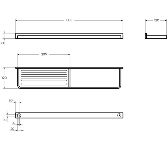 Полка с полотенцедержателем Cezares MAXIMA, 608x120 CZR-F-8916