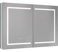 Алюминиевый зеркальный шкаф с подсветкой AQUATEK AQ7104-MLC 900х700х133, крепеж, две зеркальные дверцы, две стеклянные полки, круговая подсветка, антизапотевание 00000140670