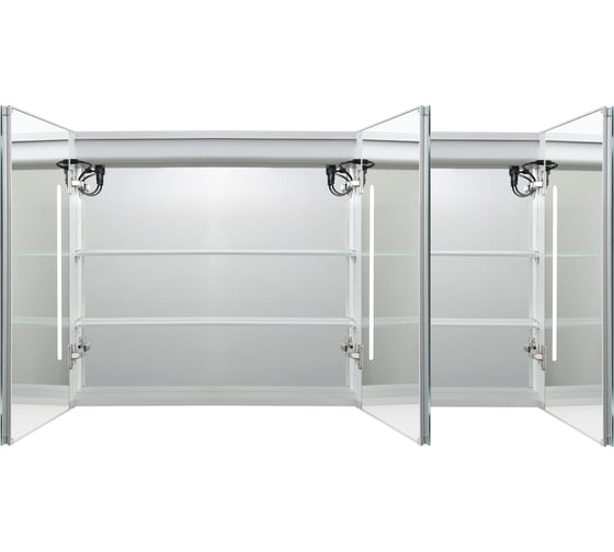 Алюминиевый зеркальный шкаф с подсветкой AQUATEK AQ7124-MLC 1200х700х133, крепеж, три зеркальные дверцы, две стеклянные полки, круговая подсветка, антизапотевание 00000140656