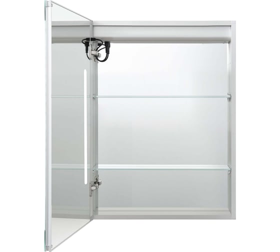 Алюминиевый зеркальный шкаф с подсветкой AQUATEK AQ7604-MLC 600х800х133, крепеж, одна зеркальная дверца, две стеклянные полки, круговая подсветка, антизапотевание 00000140653