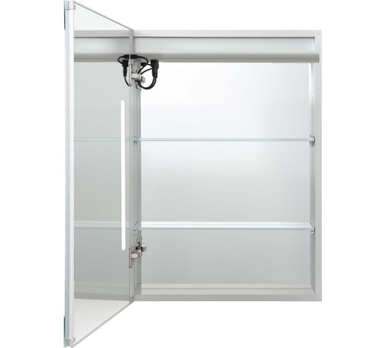 Алюминиевый зеркальный шкаф с подсветкой AQUATEK AQ7504-MLC 500х700х133, крепеж, одна зеркальная дверца, две стеклянные полки, круговая подсветка, антизапотевание 00000140652