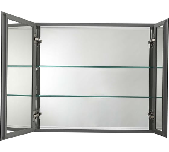 Алюминиевый зеркальный шкаф без подсветки AQUATEK AQ7608-MC 636х660х134, крепеж, две зеркальные дверцы шириной, две стеклянные полки 6 мм 00000140650