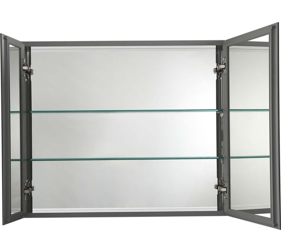 Алюминиевый зеркальный шкаф без подсветки AQUATEK AQ7808-MC 765х660х134, крепеж, две зеркальные дверцы, две стеклянные полки 6 мм 00000140651