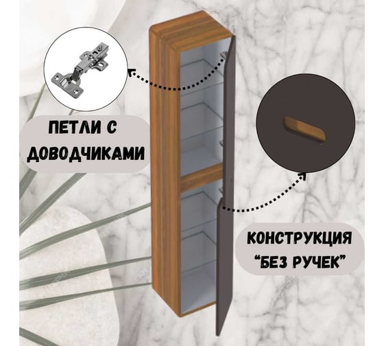 Пенал в ванную 1Marka Vortex 1700х350х300П 2д орех ноче тортона/монолит найт Ц0000033027