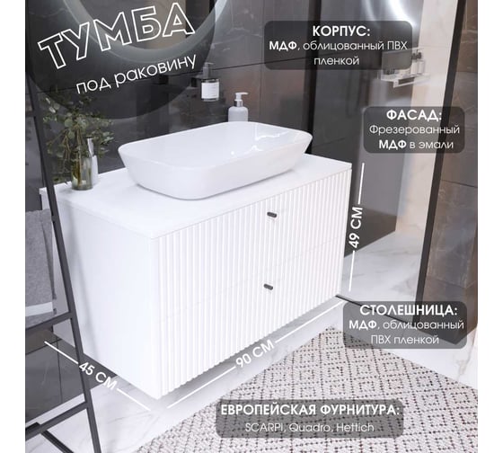 Тумба 1Marka Desire 900x487x450П 2я монолит айсберг /эмаль белая Ц0000026595