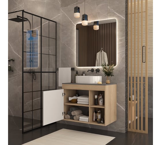 Тумба подвесная Teymi Nura 80, дуб эврика/графит матовый T60534 ЦБ-00270280