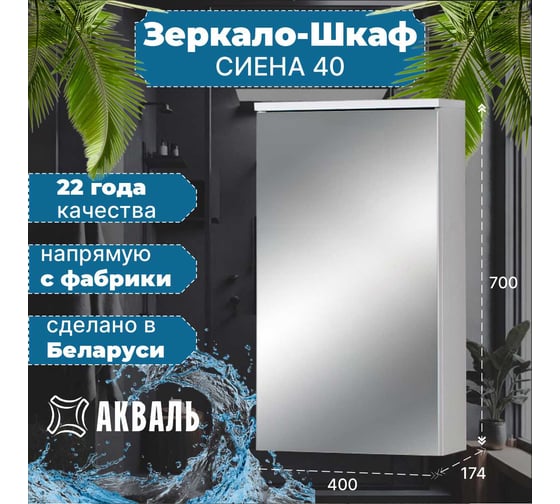 Зеркальная полка Акваль Сиена 40 см СИЕНА.04.40.40.N