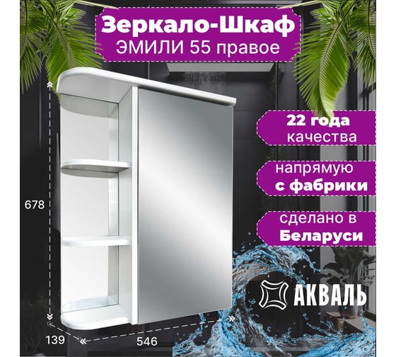 Зеркальная полка Акваль Эмили 55 см AL 04 55 55 R