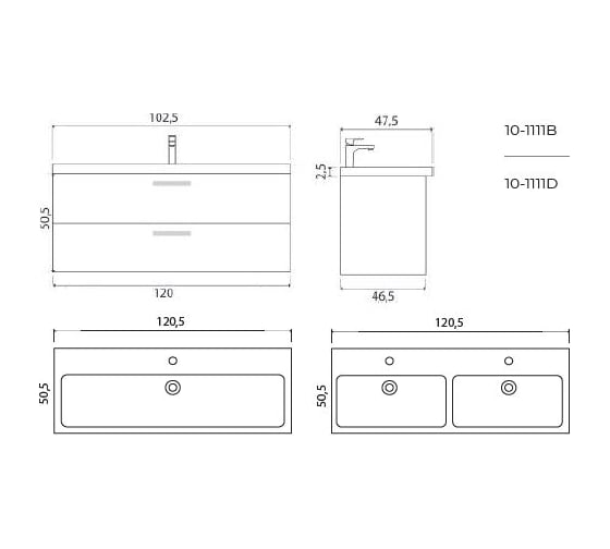 Подвесная тумба Creto Ares 120, 2 ящика, Beton 10-1111B