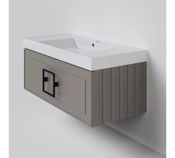 Тумба под раковину LA FENICE без раковины CUBO Cappuccino бежевая матовая 100 см, черная ручка 503633