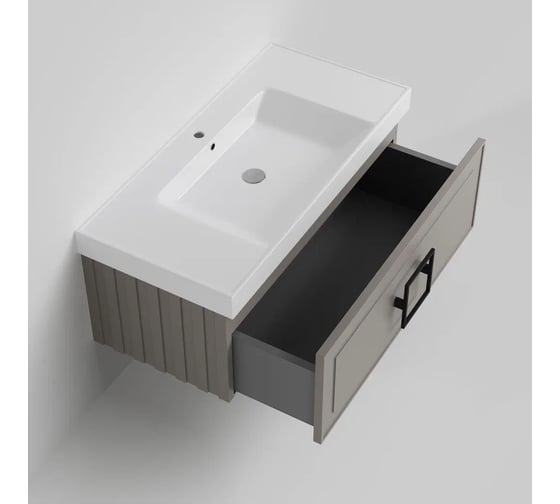 Тумба под раковину LA FENICE без раковины CUBO Cappuccino бежевая матовая 100 см, черная ручка 503633