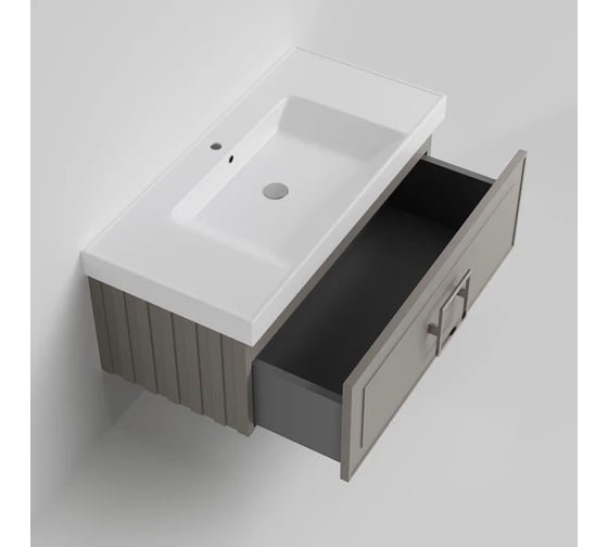 Тумба под раковину LA FENICE без раковины CUBO Cappuccino бежевая матовая 100 см, черная ручка 503633