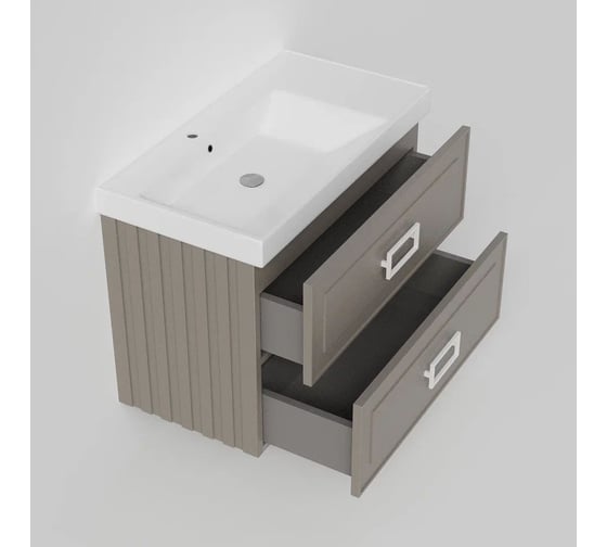 Тумба под раковину LA FENICE без раковины CUBO Twin Cappuccino бежевая матовая, 100 см, черная ручка 503605