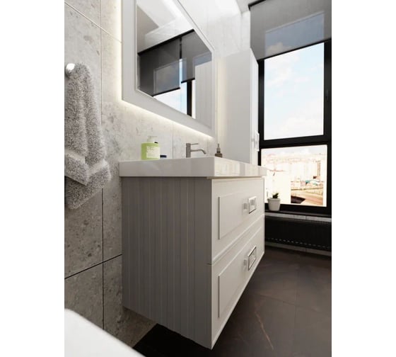 Тумба под раковину LA FENICE без раковины CUBO Twin Cappuccino бежевая матовая, 100 см, черная ручка 503605