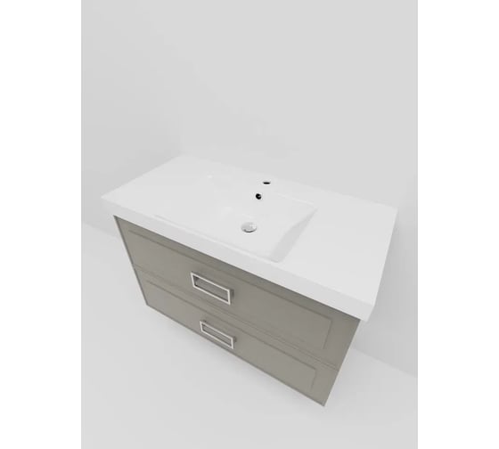 Тумба под раковину LA FENICE без раковины CUBO Twin Cappuccino бежевая матовая, 80 см, черная ручка 503618