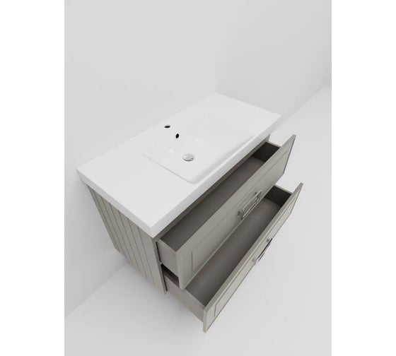 Тумба под раковину LA FENICE без раковины CUBO Twin Cappuccino бежевая матовая, 80 см, черная ручка 503618