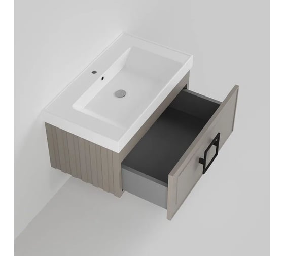 Тумба под раковину LA FENICE без раковины CUBO Cappuccino бежевая матовая, 80 см, черная ручка 503619