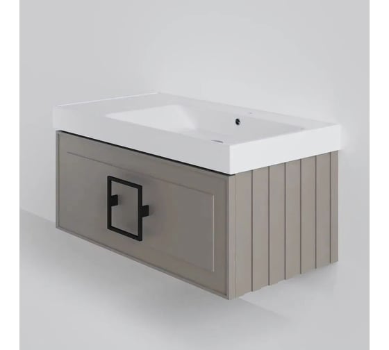 Тумба под раковину LA FENICE без раковины CUBO Cappuccino бежевая матовая 90 см, черная ручка 503585 1
