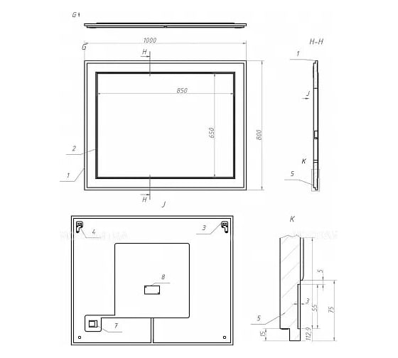Зеркало с подсветкой LA FENICE Cubo Blu Grigio 100x80, синий 503573