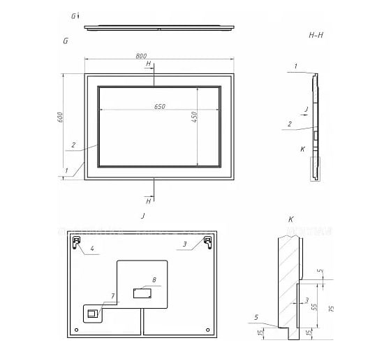 Зеркало с подсветкой LA FENICE Cubo Cappuccino 80x60, бежевый матовый 503557