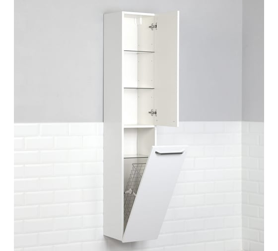 Подвесной/напольный пенал ИТАНА White 30 300х300х1700 с бельевой корзиной 11245