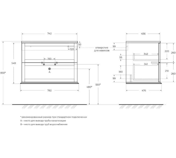 Тумба подвесная под раковину с двумя выдвижными ящиками CEZARES TIFFANY, Verde opaco, 74x46x55 см, 55330
