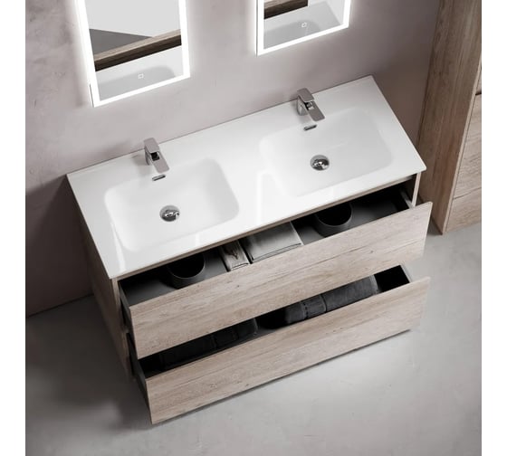 Тумба под раковину Sancos Libra Floor напольная, 1190x450x840, 2 ящика с доводчиками, дуб галифакс натуральный, LB120F-2EG