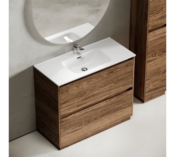 Тумба под раковину Sancos Libra Floor напольная, 990x450x840, 2 ящика с доводчиками, дуб чарльстон, LB100FECH