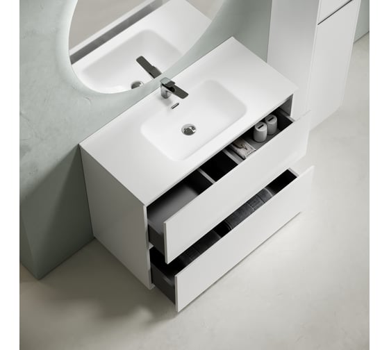 Тумба под раковину Sancos Libra Floor напольная, 990x450x840, 2 ящика с доводчиками, белый глянец, LB100FW