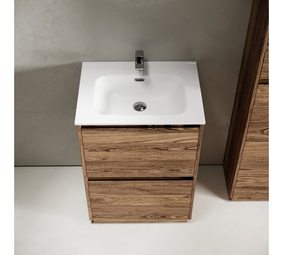 Тумба под раковину Sancos Libra Floor напольная, 590x450x840, 2 ящика с доводчиками, дуб чарльстон, LB60FECH