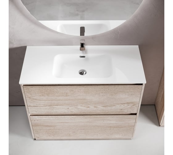 Тумба под раковину Sancos Libra Floor напольная, 990x450x840, 2 ящика с доводчиками, дуб галифакс натуральный, LB100FEG