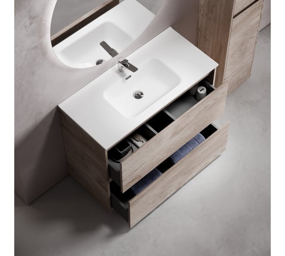 Тумба под раковину Sancos Libra Floor напольная, 990x450x840, 2 ящика с доводчиками, дуб галифакс натуральный, LB100FEG