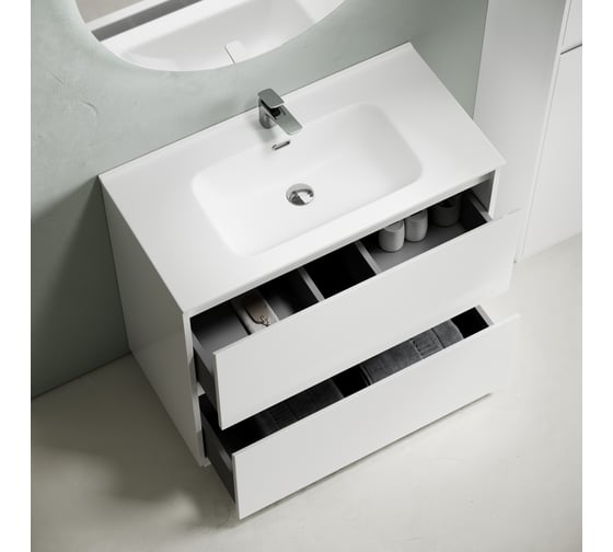 Тумба под раковину Sancos Libra Floor напольная, 890x450x840, 2 ящика с доводчиками, белый глянец, LB90FW