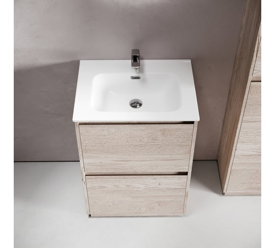Тумба под раковину Sancos Libra Floor напольная,590x450x840, 2 ящика с доводчиками, дуб галифакс натуральный, LB60FEG