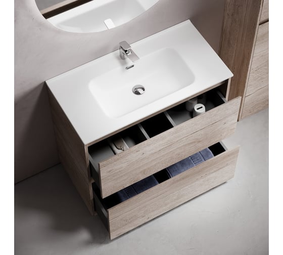 Тумба под раковину Sancos Libra Floor напольная, 890x450x840, 2 ящика с доводчиками, дуб галифакс натуральный, LB90FEG